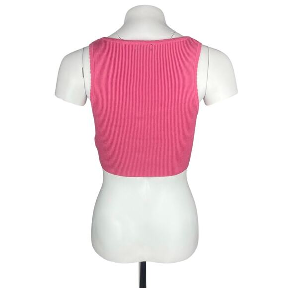 DEBUT Ribbed Sleeveless Button Up Tank Sz Medium Large Pink - Picture 3 of 5